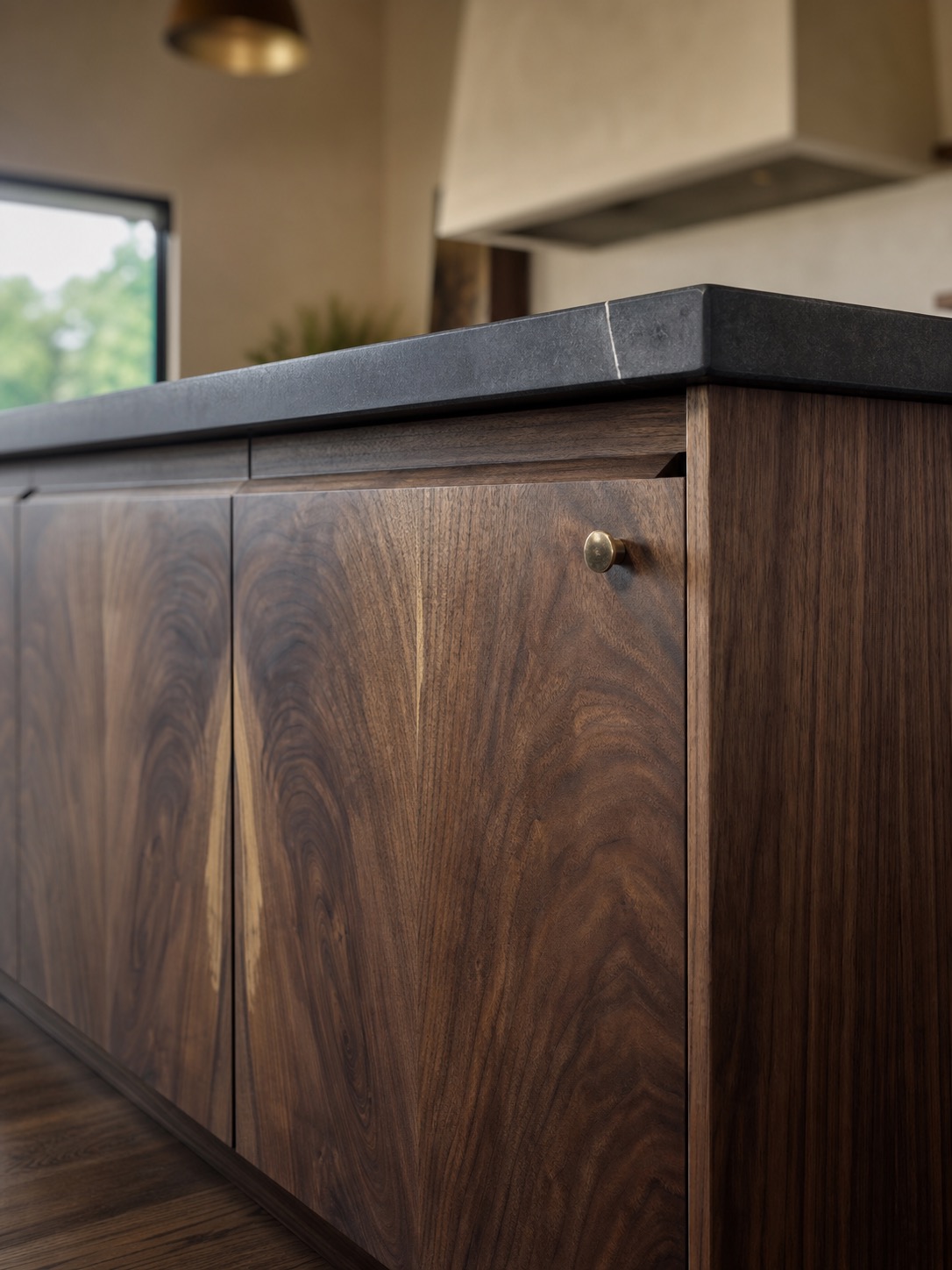 Custom walnut cabinetry and island detail